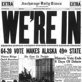 Alaska becomes the 49th State in the US.